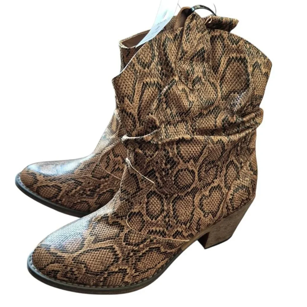 Western Cowgirl 9 Snakeskin Slouch Ankle Booties Brown Rodeo Boots Canyon Trails